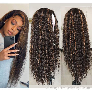 Uniky Highlight 26inch Water Wave Hair Wigs,Brazilian Virgin Lace Front Wig,Natural Pre-plucked Hairline Lace Frontal Wigs